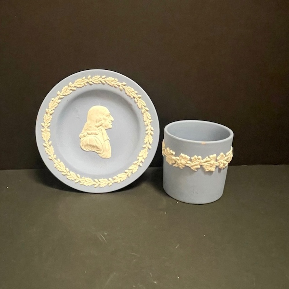 Wedgwood‎ Blue & White Jasperware Vintage Demitasse Cup & Saucer Set